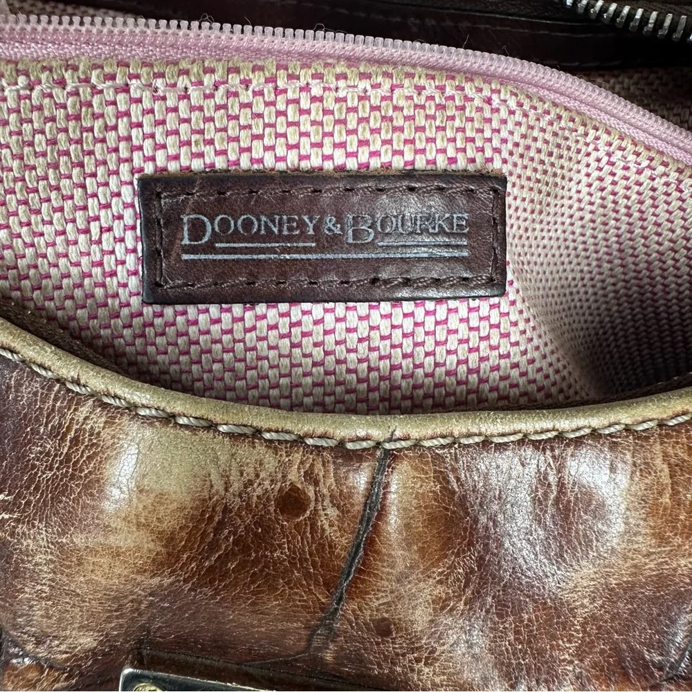 Dooney & Bourke Croc Embossed Leather Shoulder Bag Brown Hobo Purse